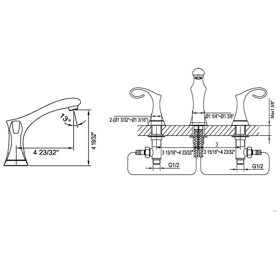 3-Hole 2-Handle Widespread Lavatory Faucet, Brushed Nickel Z754