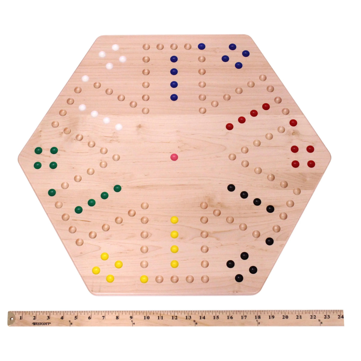 Large 24" Wooden Hand-Painted Aggravation Board Game with 22mm Marbles and Dice N281219