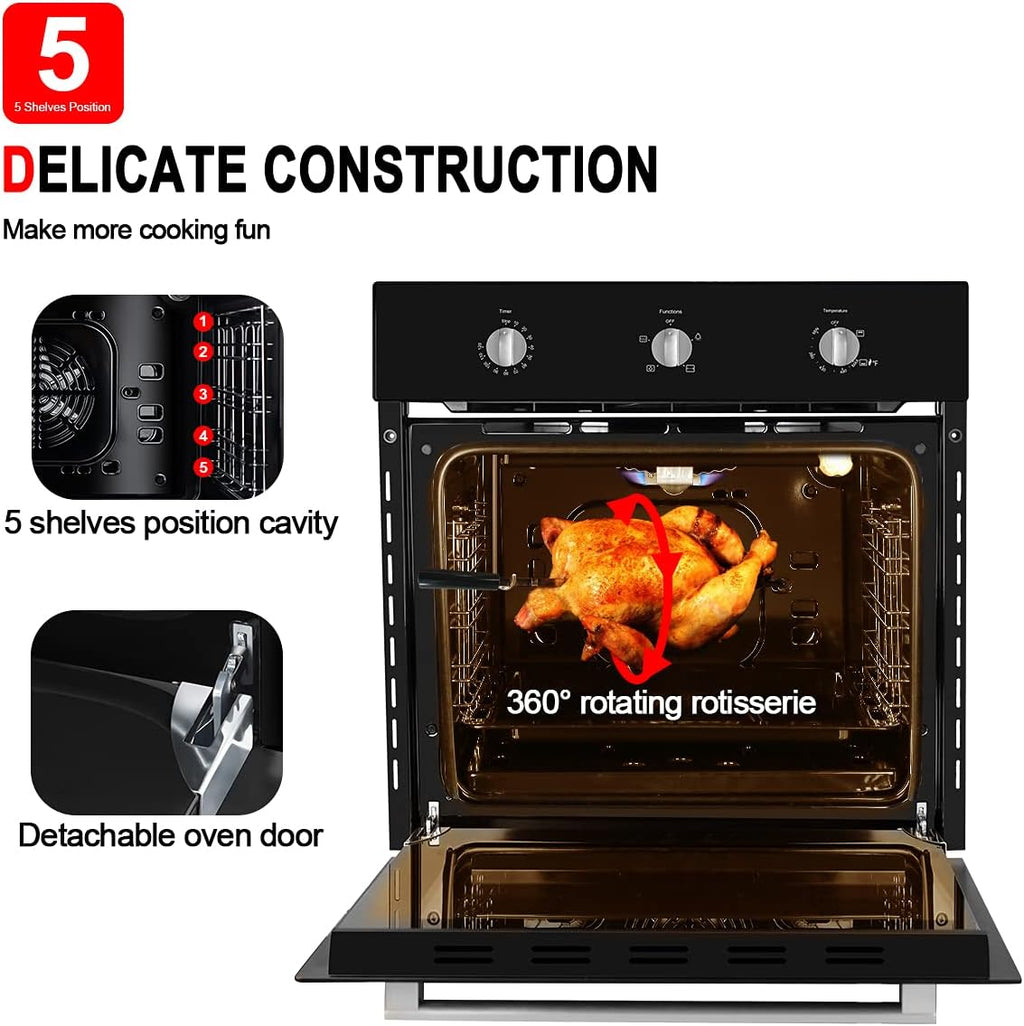 24 Built-in Natural Gas Wall Oven with Rotisserie, Black Glass I156