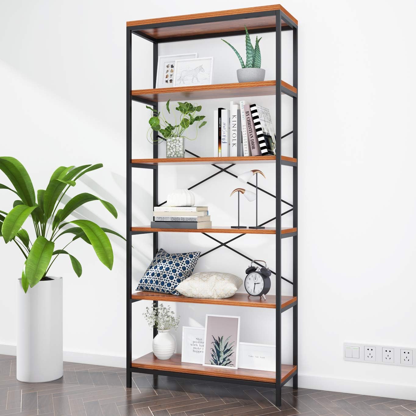 5 Shelf Metal and Wooden Bookshelf F19896