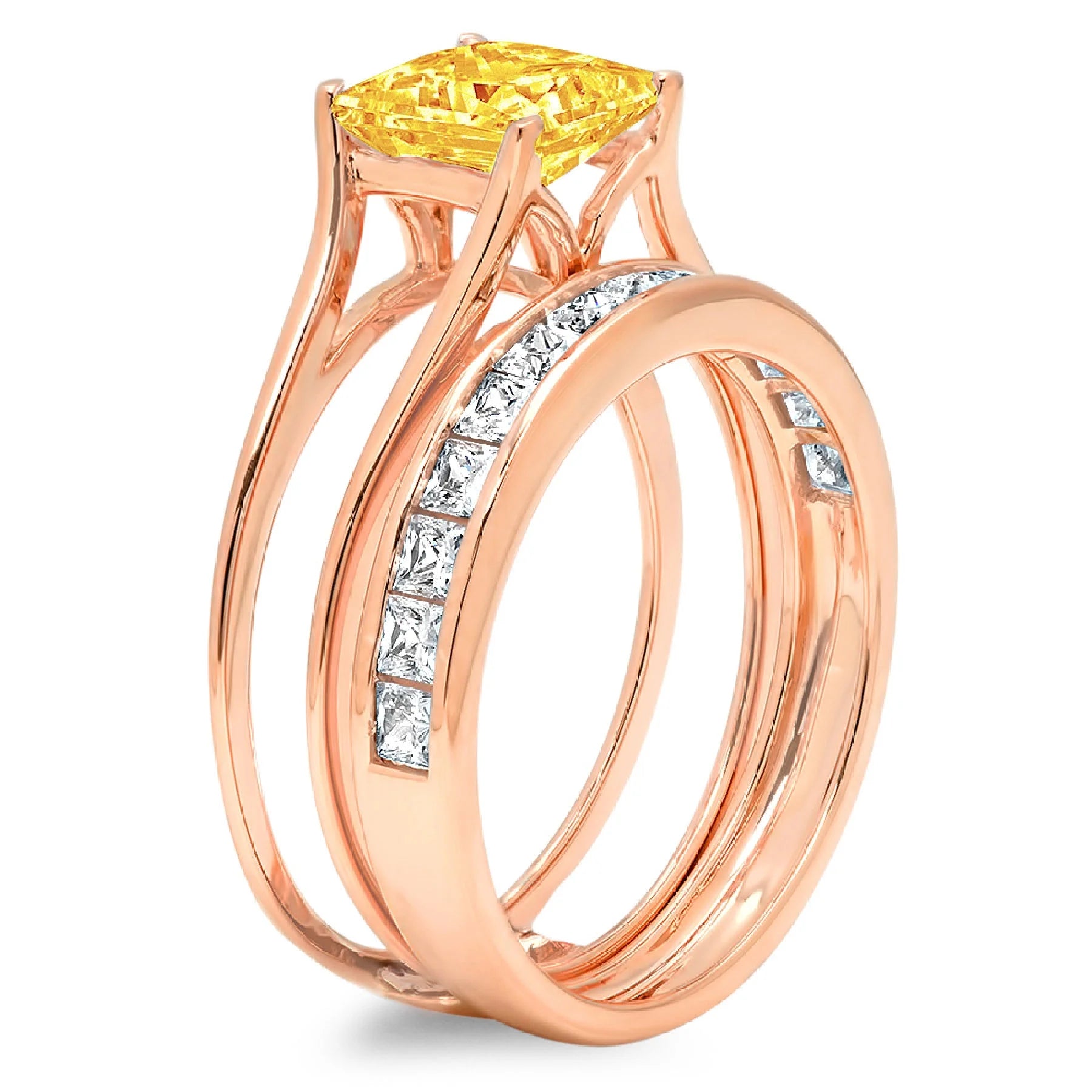 18k Rose Gold Citrine Ring Band Set Size 3.5 B136