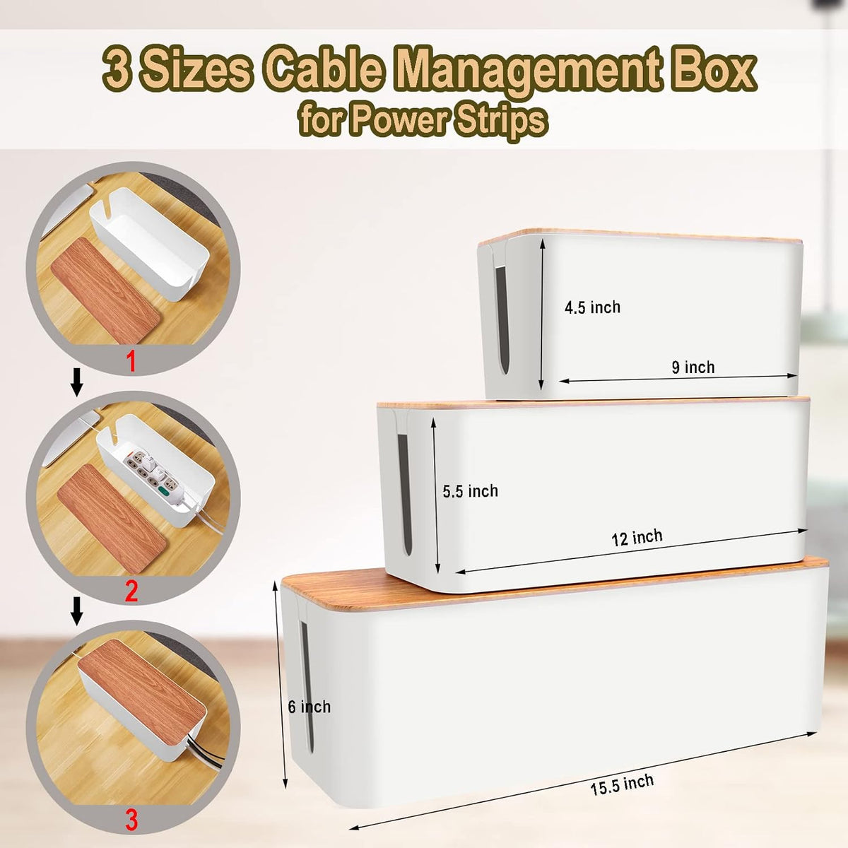 Cord Organizer Box with Cable Management Kit of Cable Clips & Cable Sleeve, Pack of 2 A6528