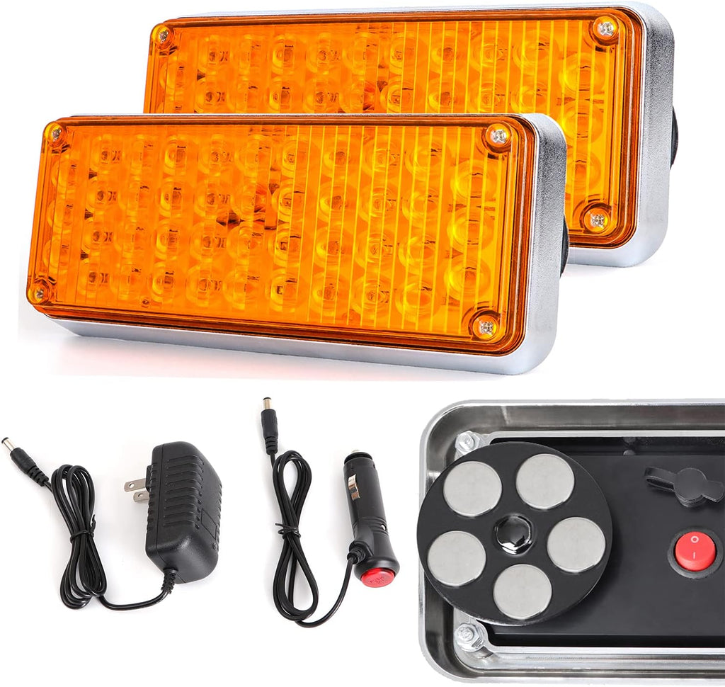 2pcs Strobe Flashing Hazard Red Lights for Trucks Vehicles Wireless Magnetic 42 LED Trailer Tail Marker Warning Emergency Light 3 Patterns Rechargeable Pack of 2 N438