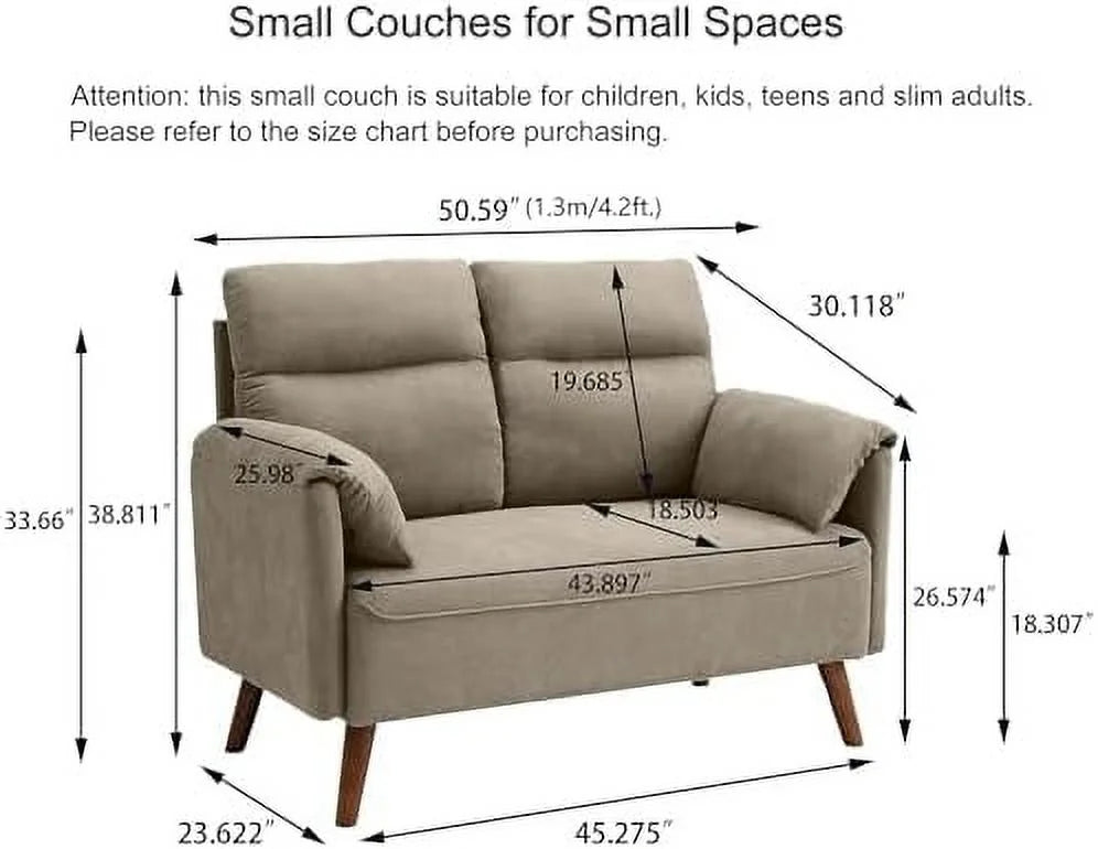 50.6" Small Loveseat Sofa with Back Cushions and Wood Legs R15540