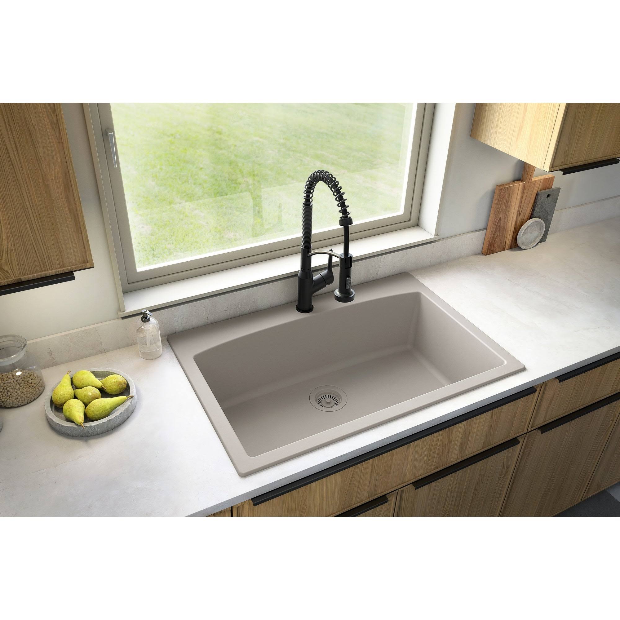 33x22 Drop In Quartz Composite Kitchen Sink, Grey H3705