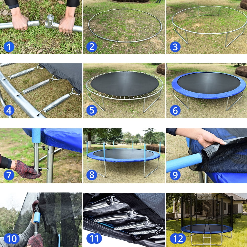 10 ft Trampoline with Enclosure and Wind Stakes, Blue W385