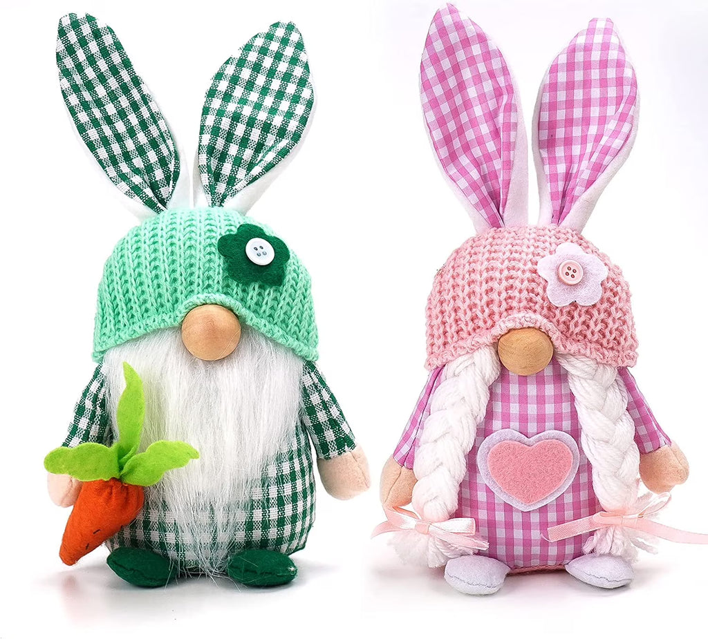 2 Pack Easter Gnomes Decorations with Bunny Tiered Tray Plush Gnome G418
