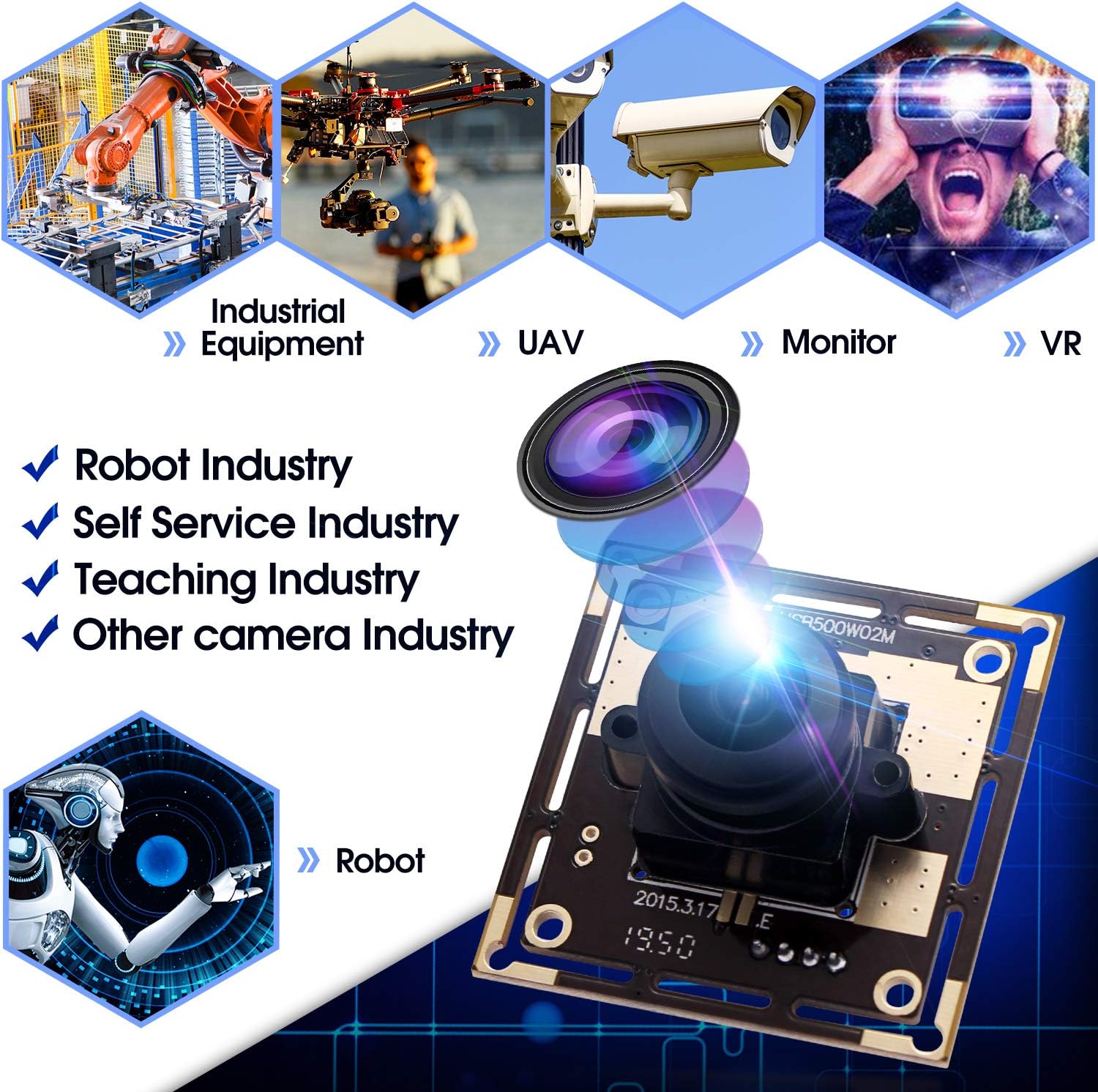 5 Megapixel USB Camera Module with 170 Degree Fisheye Lens Wide Angle HD F5841