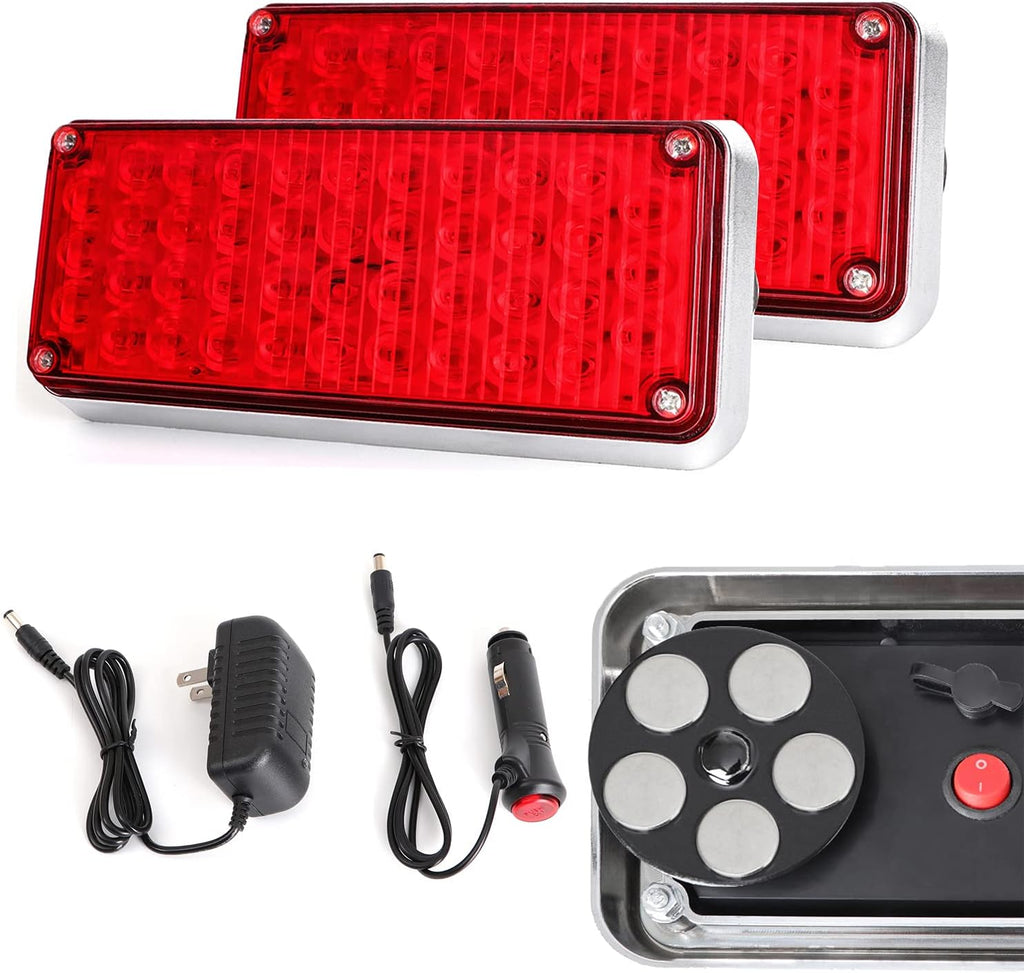 2pcs Strobe Flashing Hazard Red Lights for Trucks Vehicles Wireless Magnetic 42 LED Trailer Tail Marker Warning Emergency Light 3 Patterns Rechargeable Pack of 2 N438