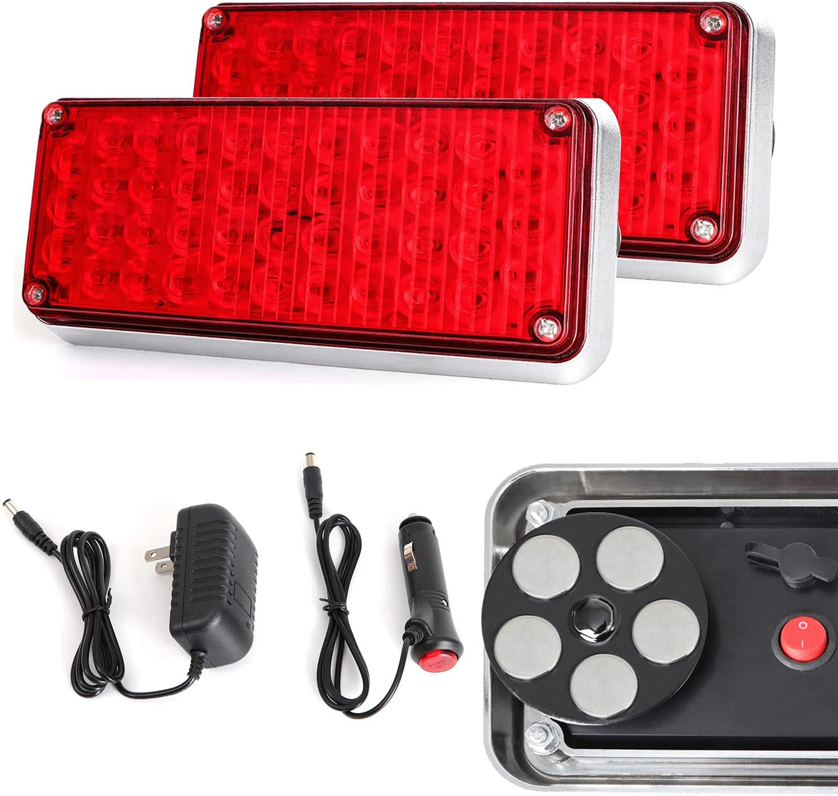 2pcs Strobe Flashing Hazard Red Lights for Trucks Vehicles Wireless Magnetic 42 LED Trailer Tail Marker Warning Emergency Light 3 Patterns Rechargeable Pack of 2 N438