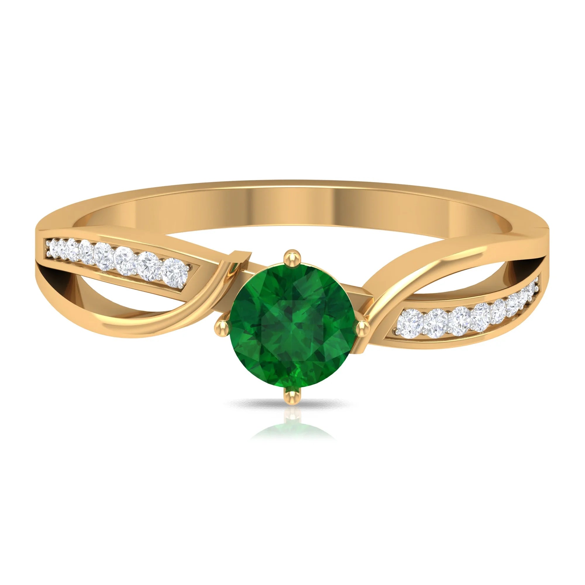 10K Yellow Gold Natural Emerald Solitaire Ring with Diamond Accent S1982