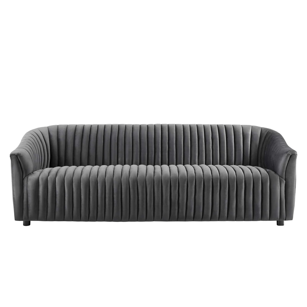 Charcoal Performance Velvet Channel Tufted Sofa F661