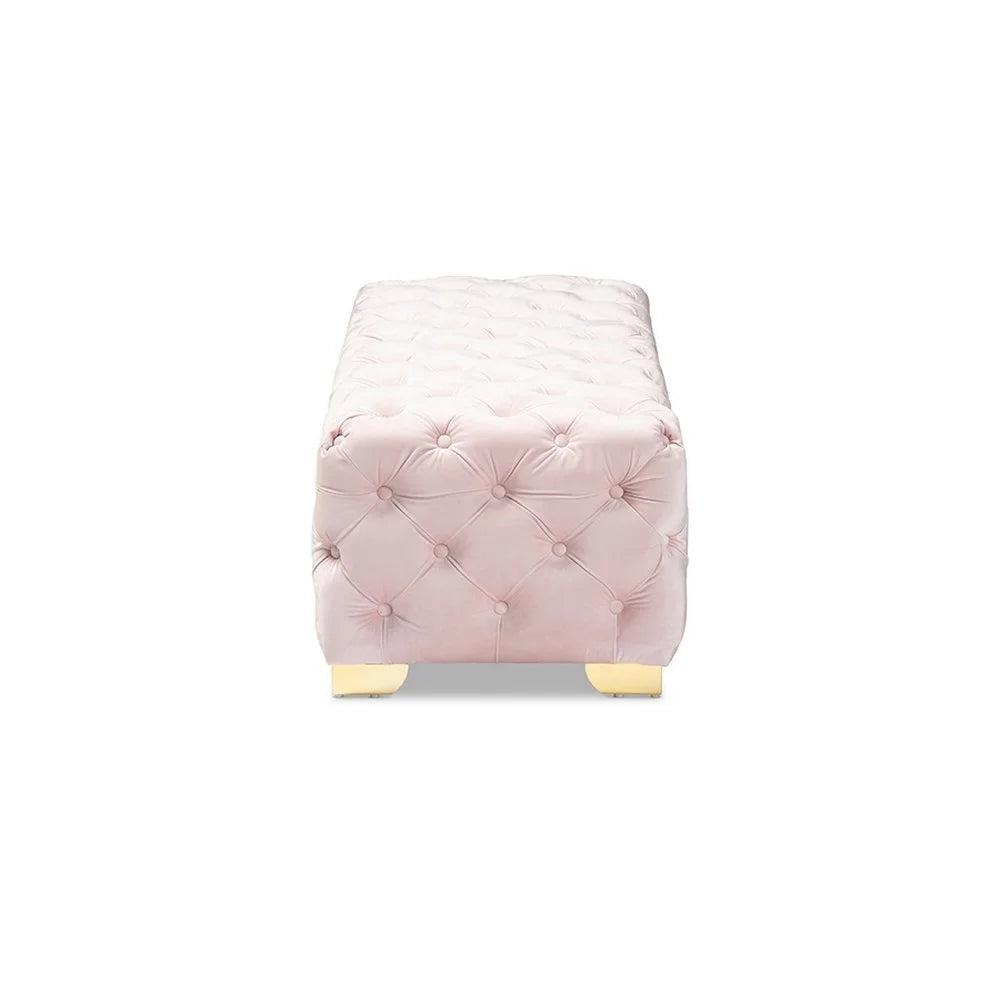 Light Pink Velvet Button Tufted Bench Ottoman M98350