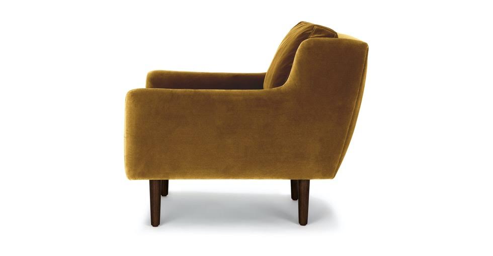 Yellow Velvet Chair with Walnut Wood Legs A74811