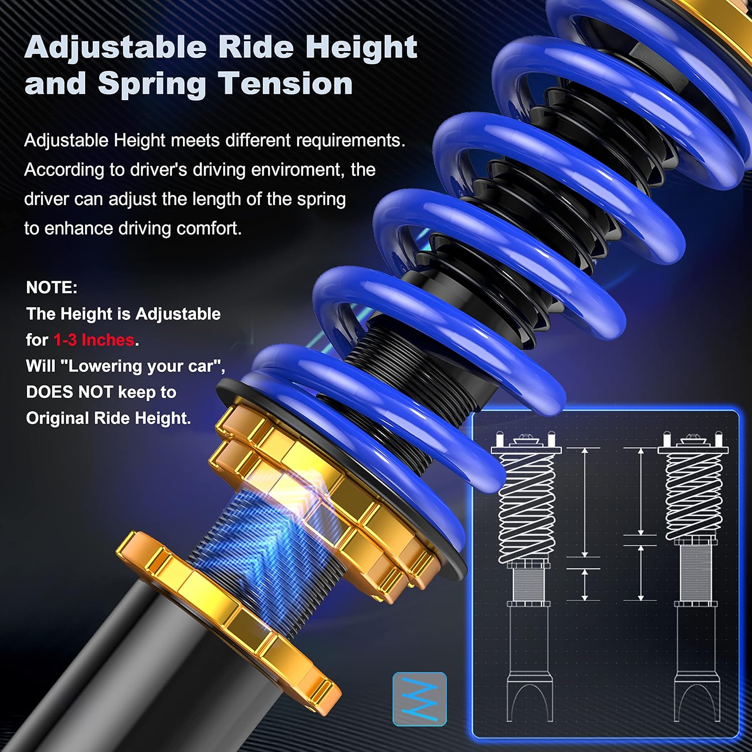 Set of 4 Adjustable Height Coilovers Struts Shock Absorber Assembly B34235