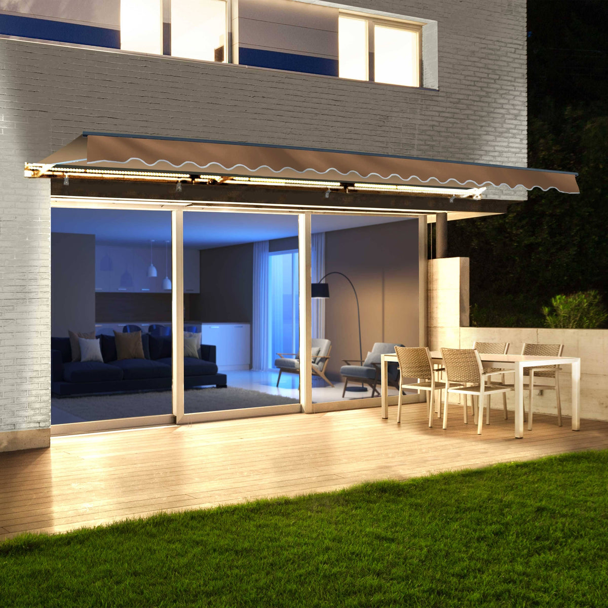 Motorized LED Half Cassette Retractable Awning 10 x 8 Feet, Sand H992