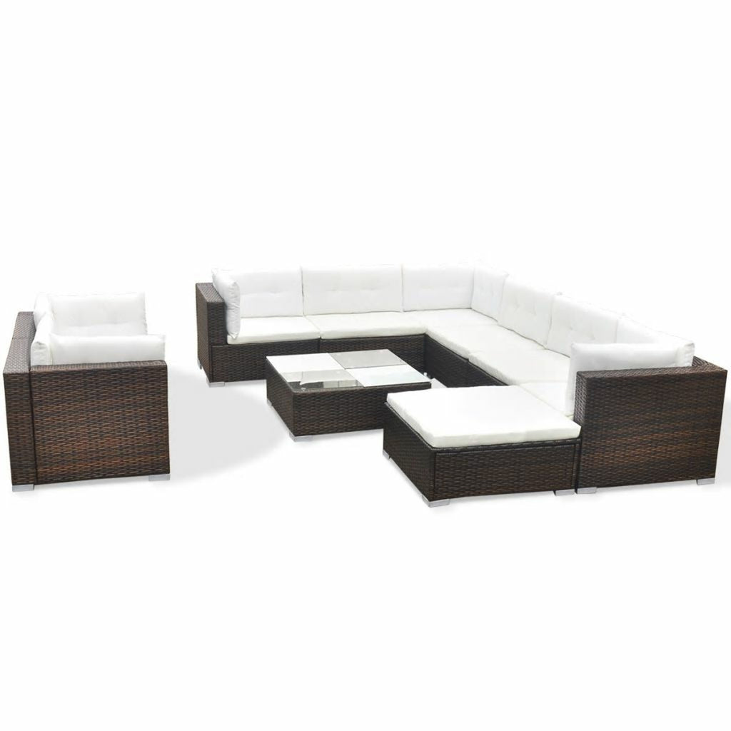 10 Piece Outdoor Patio Furniture Set with Coffee Table and Ottoman D316