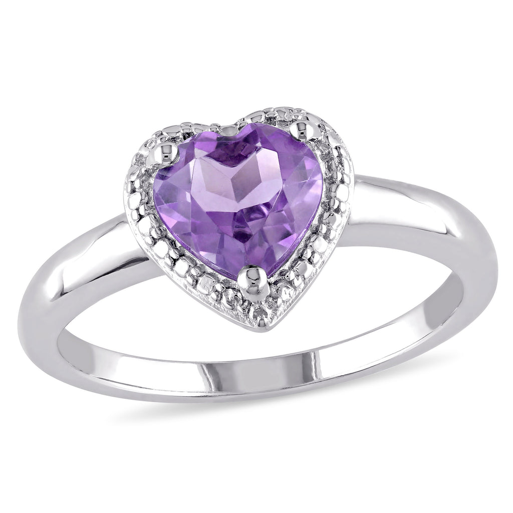 Heart-Shape Amethyst Sterling Silver Ring D9111