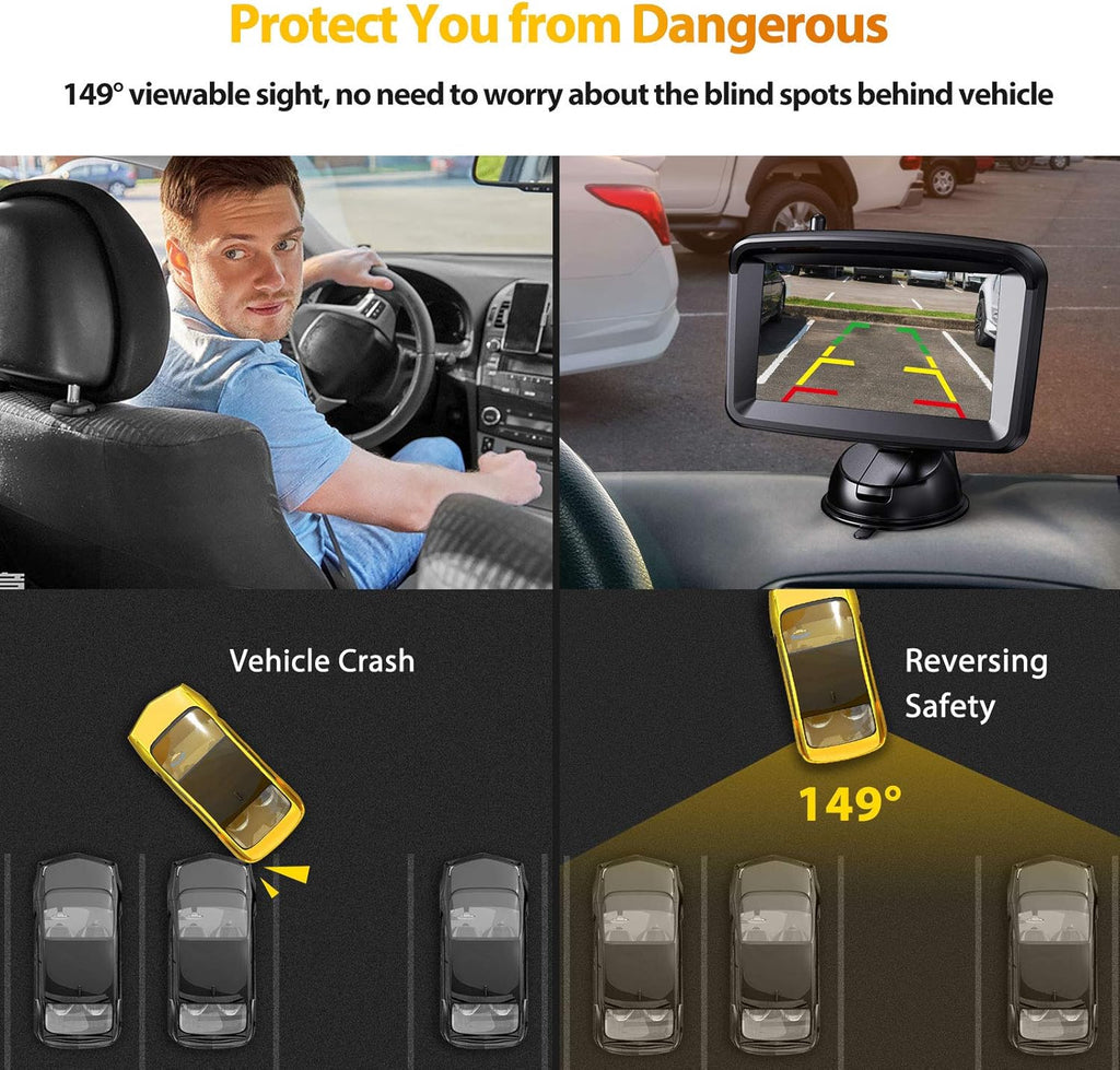 5 Monitor with 1080P Backup Camera, License Plate 149° Rear View Kits, IP69 Waterproof R13624
