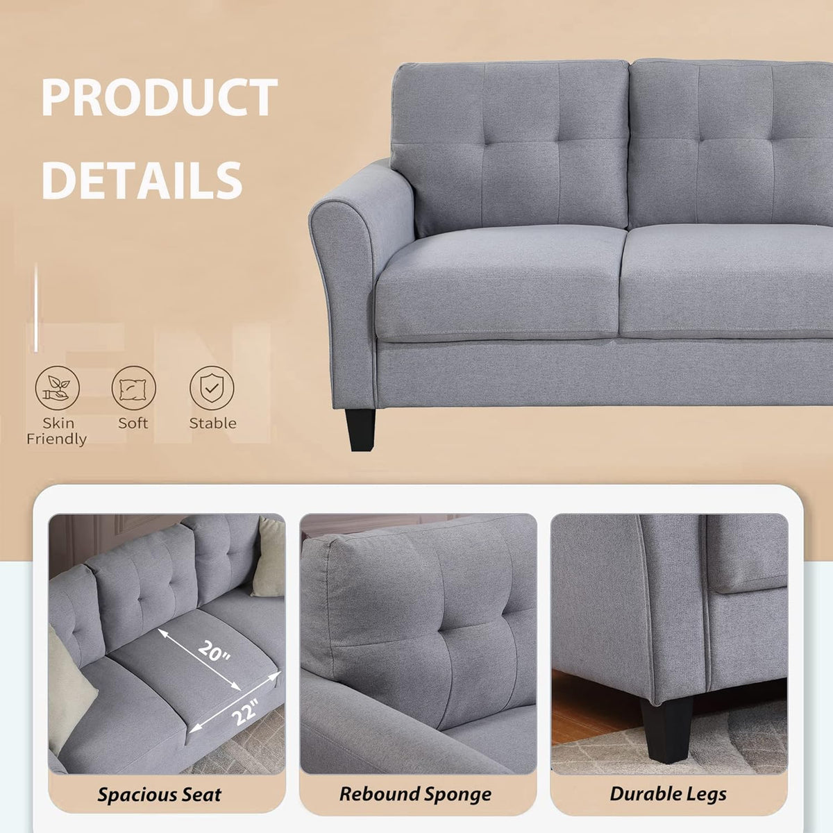 Light Grey-Blue Button Tufted Sectional Sofa Set G81103