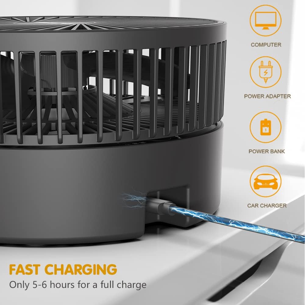 8 Portable Rechargeable Oscillating Fan, 10000mAh, 3 Speeds, Foldable, Quiet USB Desk Fan, Pack of 2 Y88949