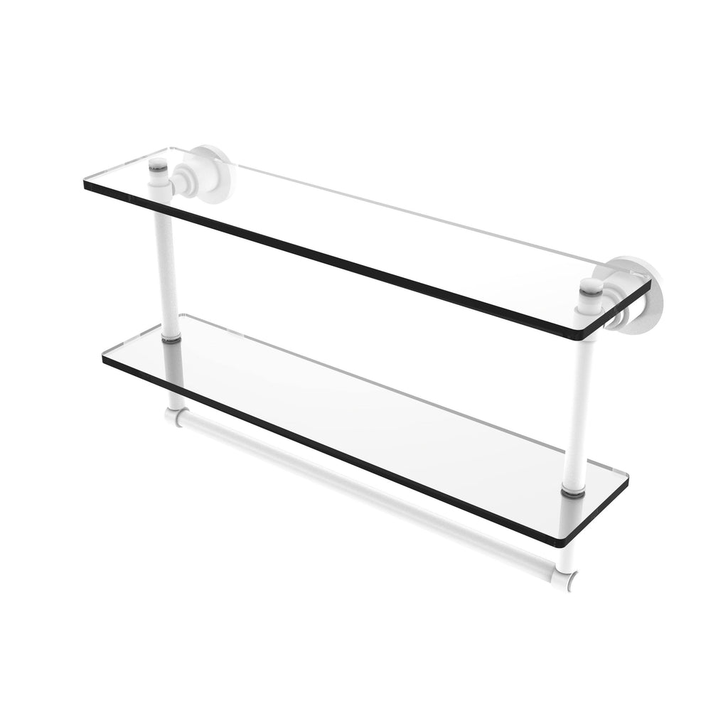22 inch Two Tiered Glass Shelf with Towel Bar Matte White A141564