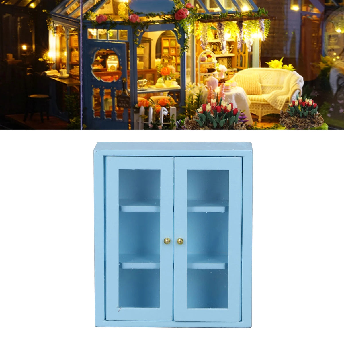 Blue Wooden Dollhouse Wall Cabinet L2137