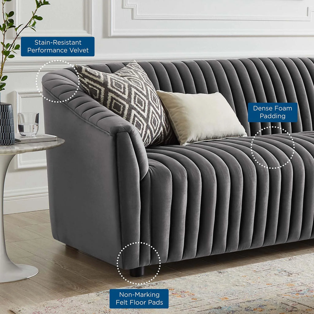 Charcoal Performance Velvet Channel Tufted Sofa F661