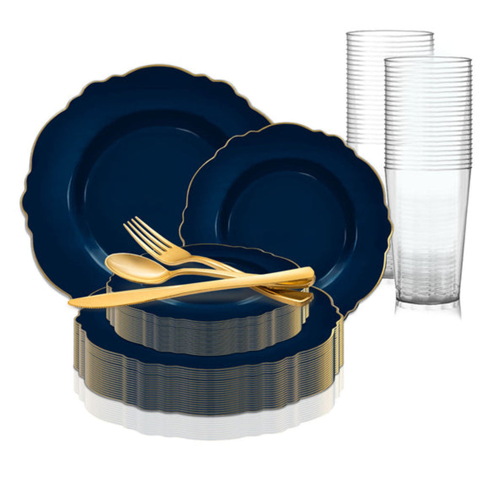 Navy Round Disposable Plastic Wedding Value Set L740
