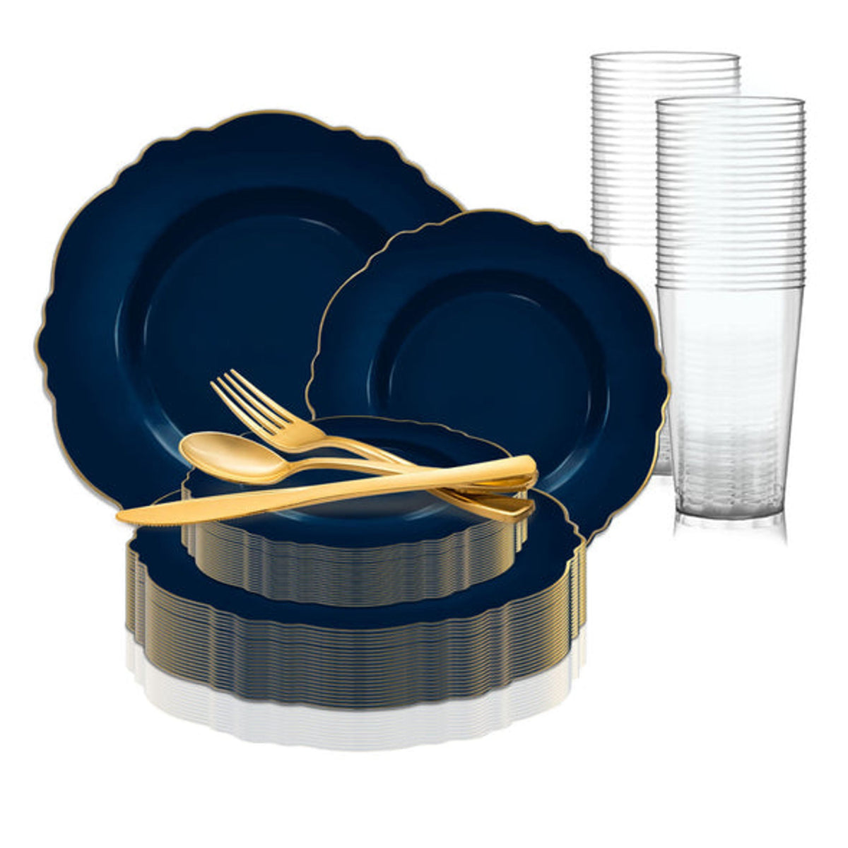 Navy Round Disposable Plastic Wedding Value Set L740