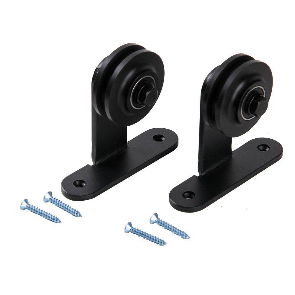 10 ft. Top Mount Sliding Barn Door Hardware Track Kit with Frosted Black Floor Guide C784