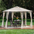 Beige Dark Gray Water Resistant Fabric and Steel Gazebo I4912