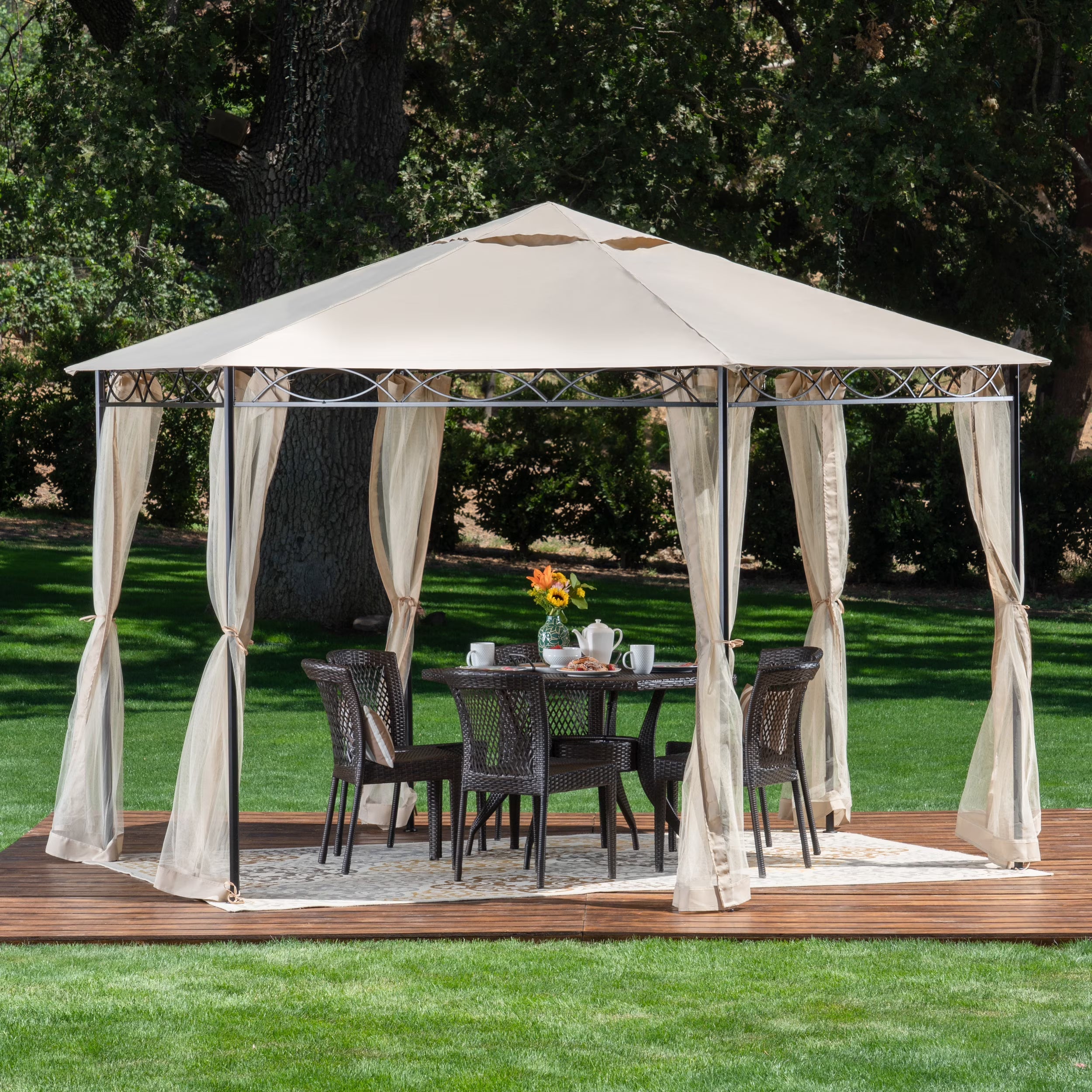 Beige Dark Gray Water Resistant Fabric and Steel Gazebo I4912