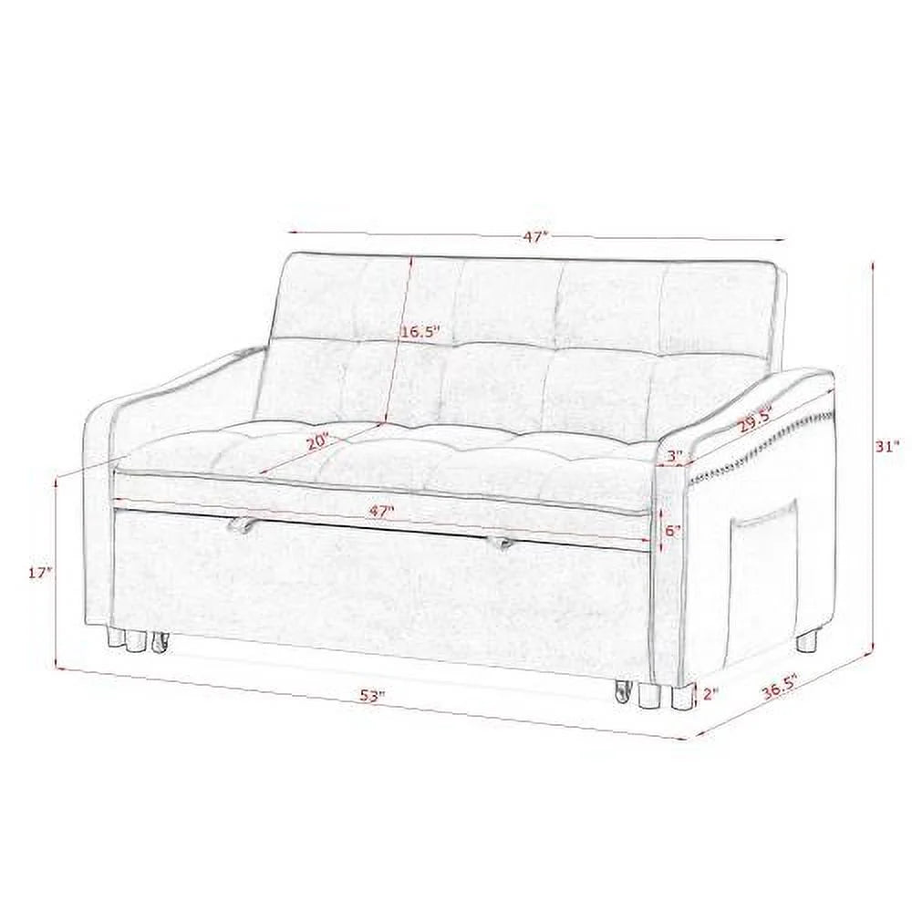 Beige Loveseats Sofa Bed with Pull-out Bed L7978
