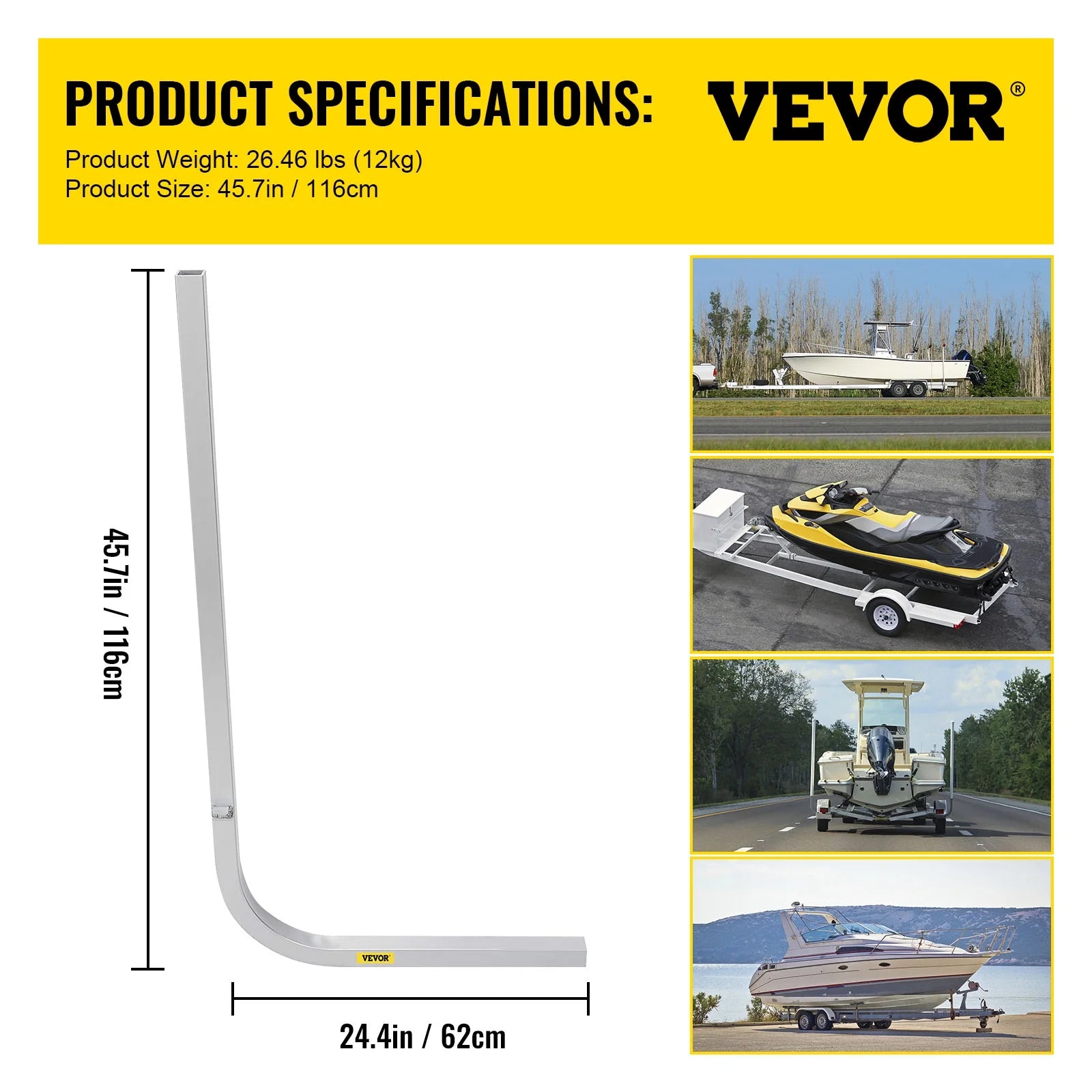 Boat Trailer Guide-on, 46", One Pair Aluminum, Adjustable Width, Complete Mounting Accessories V344