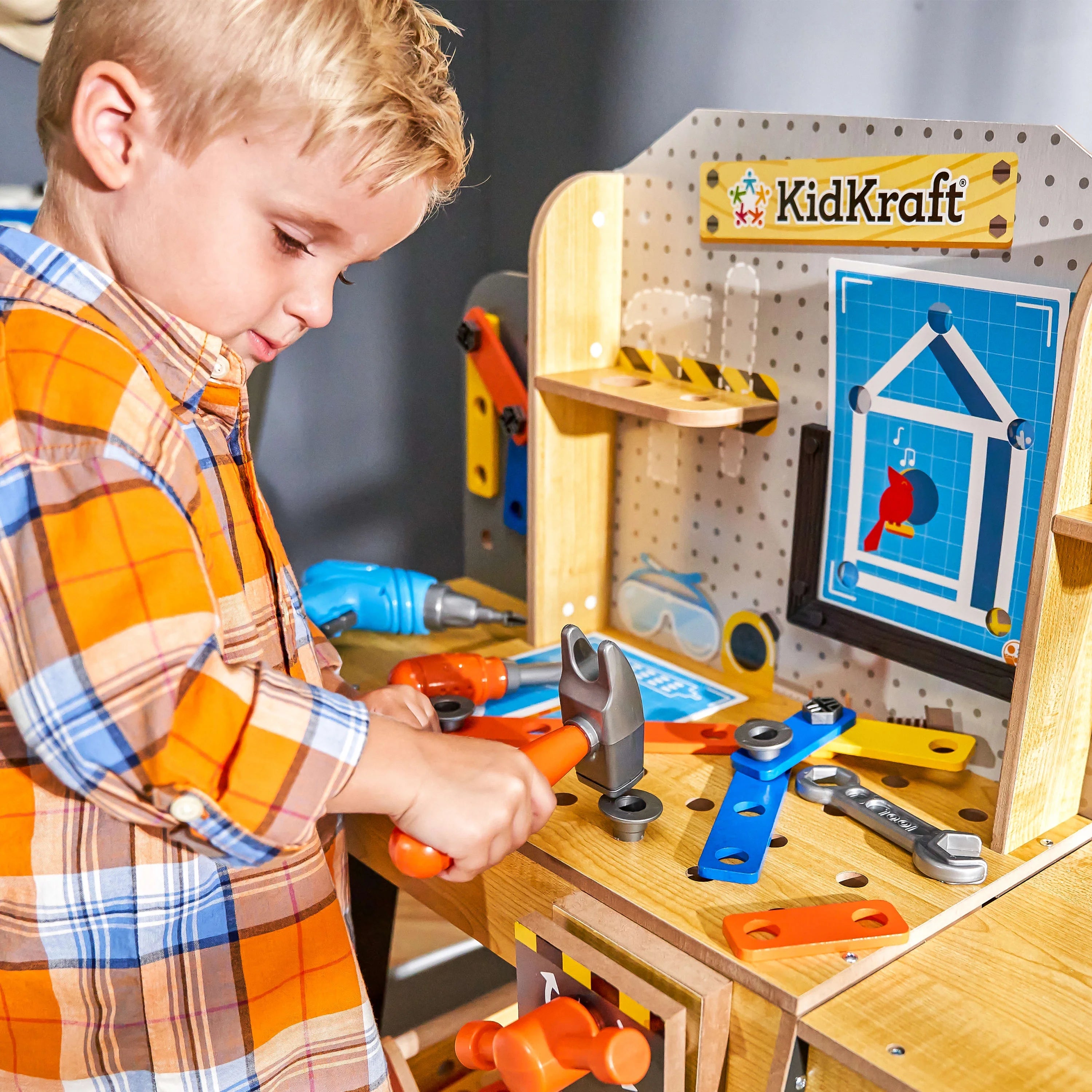 Wooden Play Workbench with 40+ Accessories and Working Drill C7528