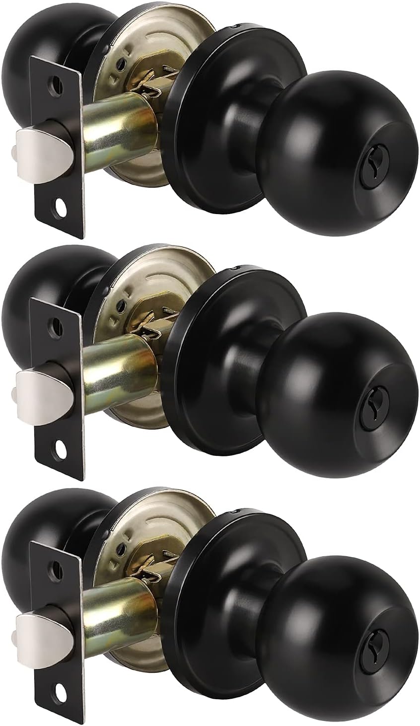 10 Pack Keyed Alike Matte Black Exterior Door Knobs with Lock and Key R755