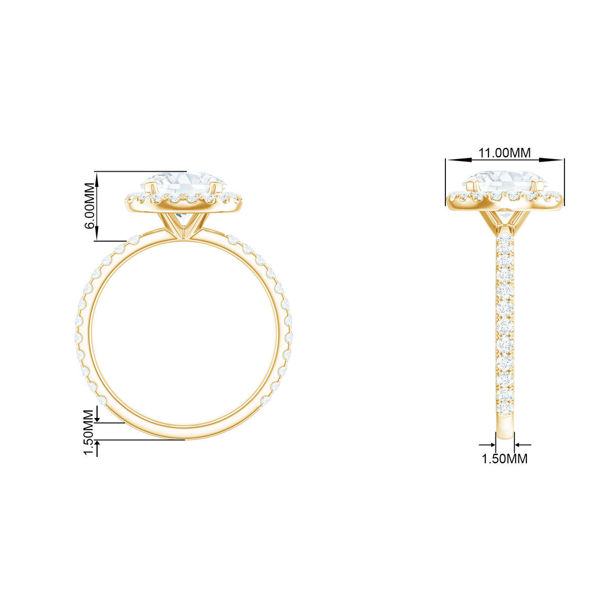 14K Yellow Gold Moissanite Halo Engagement Ring W208370