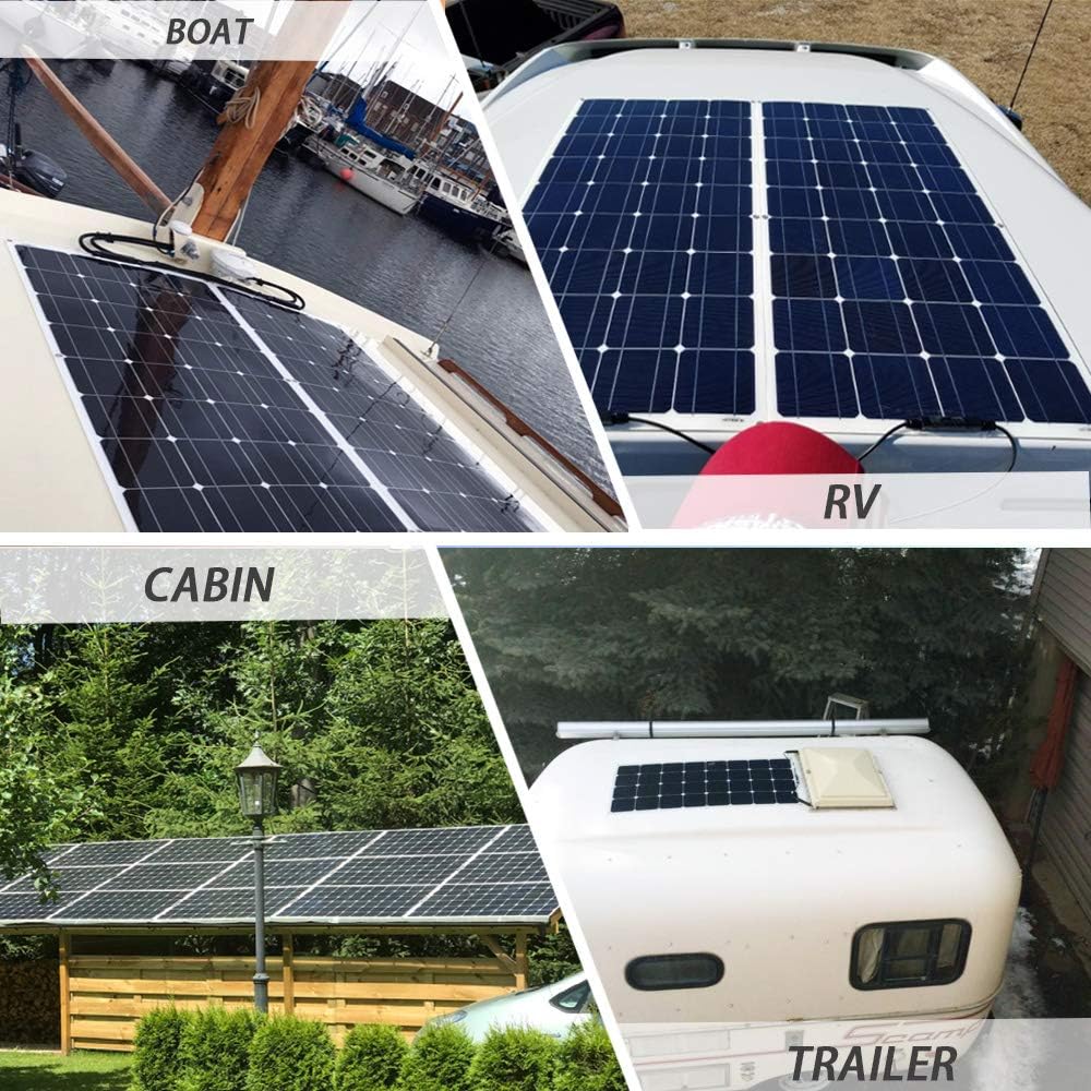2pcs 100w Monocrystalline Flexible Solar Panel 200W 12V Kit with 20A Controller PV Connector L7929