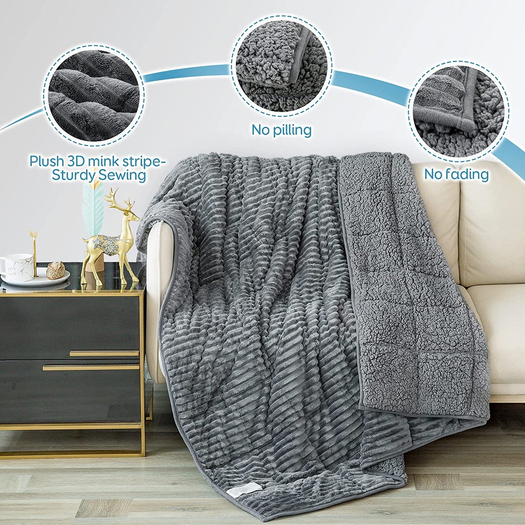 Gray Sherpa Fleece Weighted Blanket Queen Size 15lbs 60"x80" W6114