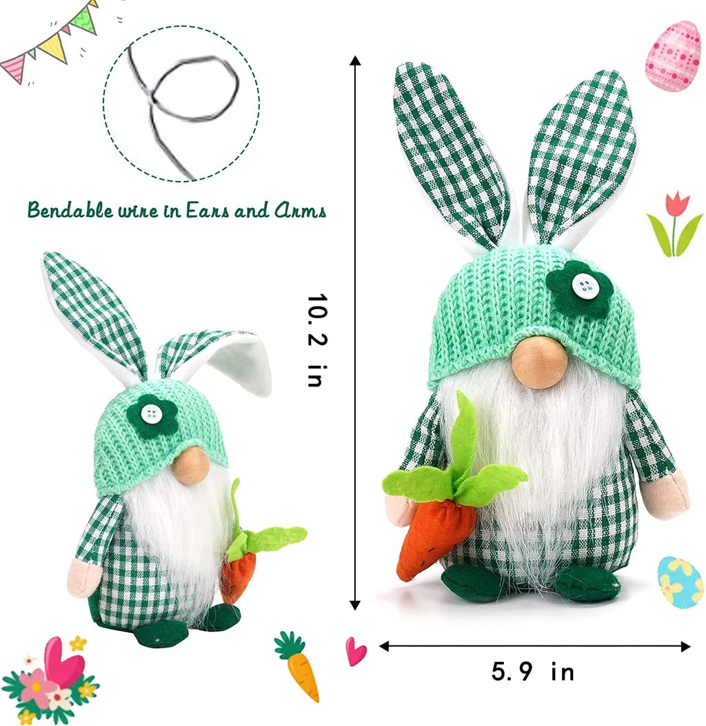 2 Pack Easter Gnomes Decorations with Bunny Tiered Tray Plush Gnome G418
