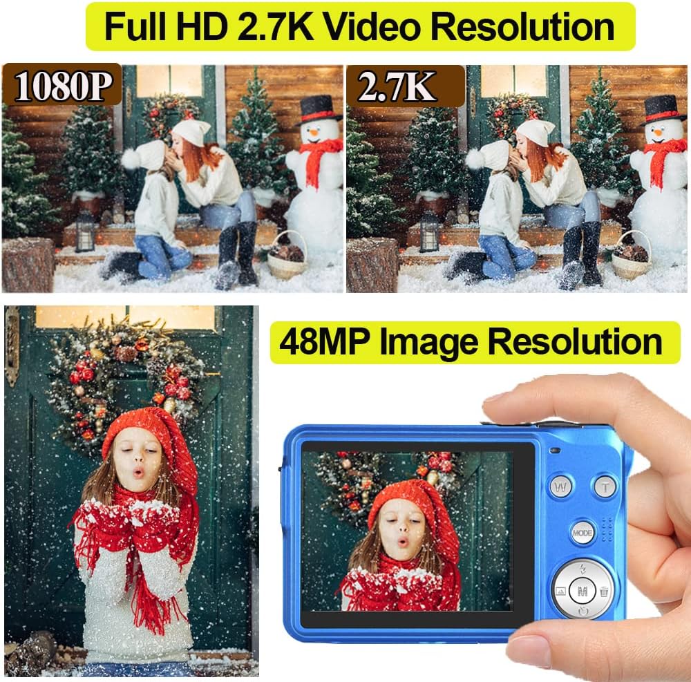 48MP Compact Digital Camera with 16X Digital Zoom, Blue, Pack of 2 Y8746