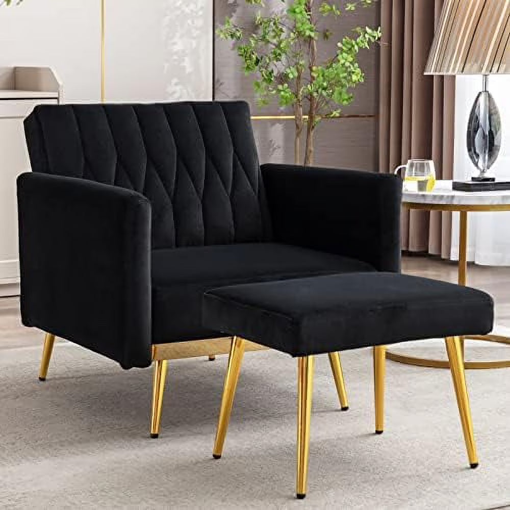 Velvet Single Sofa Chair with Ottoman Adjustable Armrests Tufted Lounge Chair N63024
