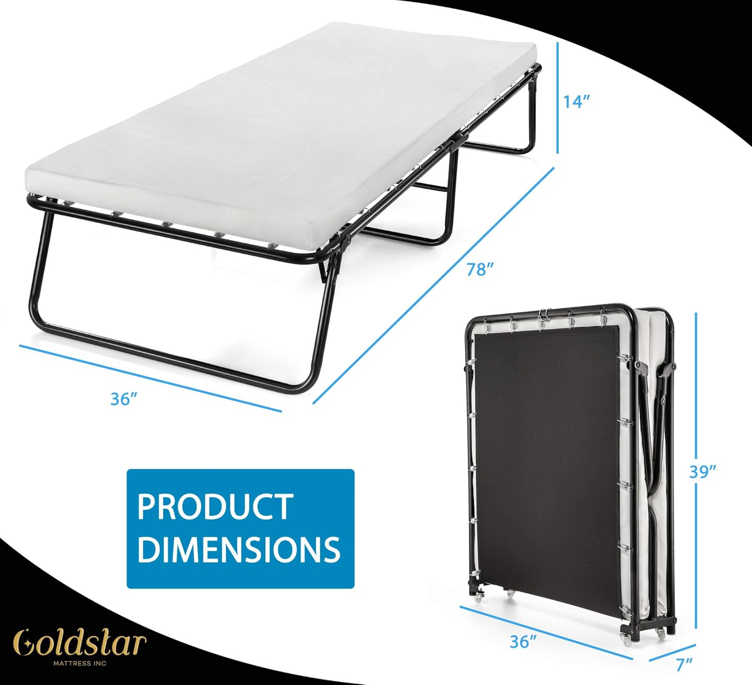 Rollaway Folding Guest Bed with 3-Inch Memory Foam Mattress C337
