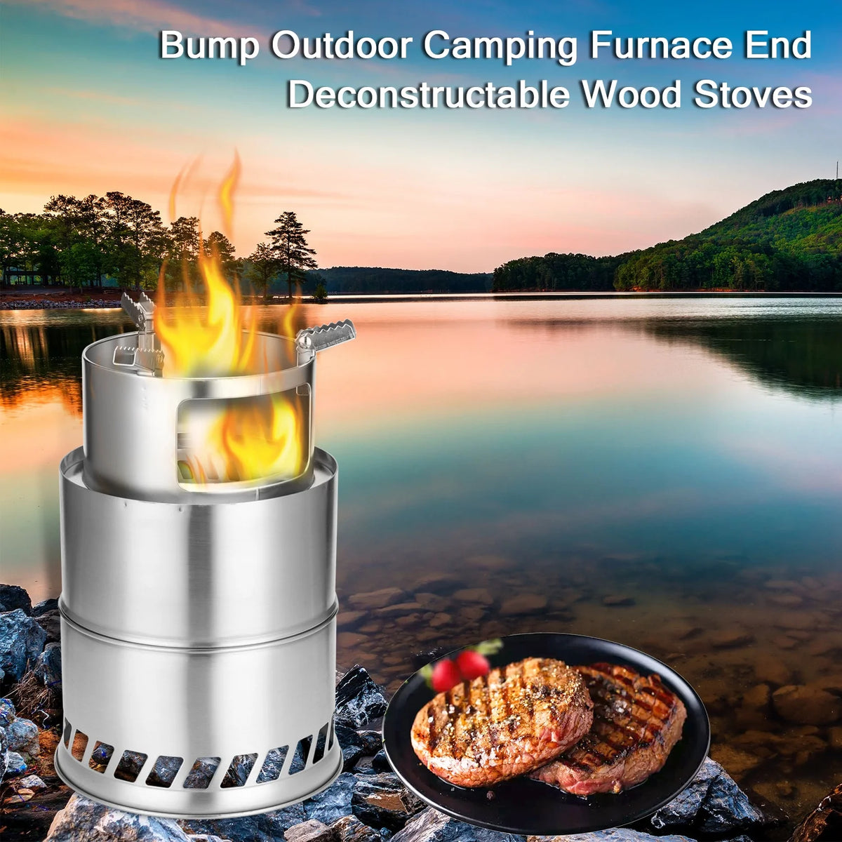 Camping Furnace Stainless Steel Detachable Wood Stove O67188