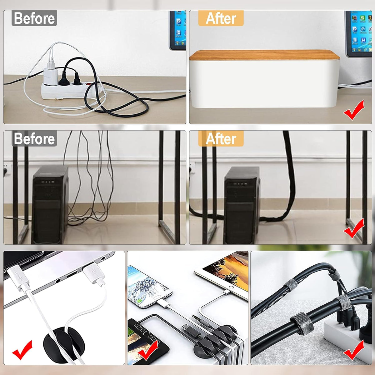 Cord Organizer Box with Cable Management Kit of Cable Clips & Cable Sleeve, Pack of 2 A6528