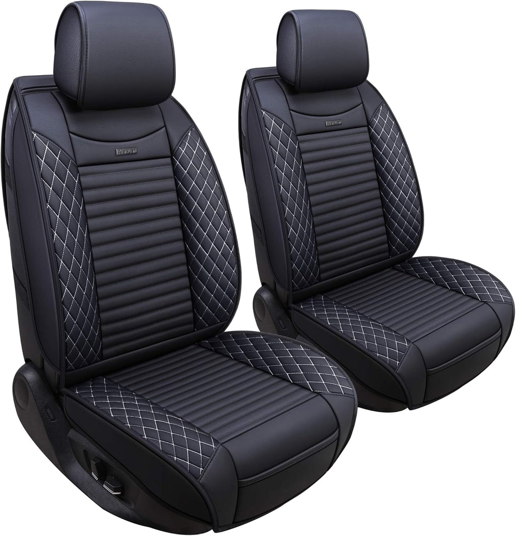Black Leather Universal Front Captain Seat Covers 2 Pcs Z672