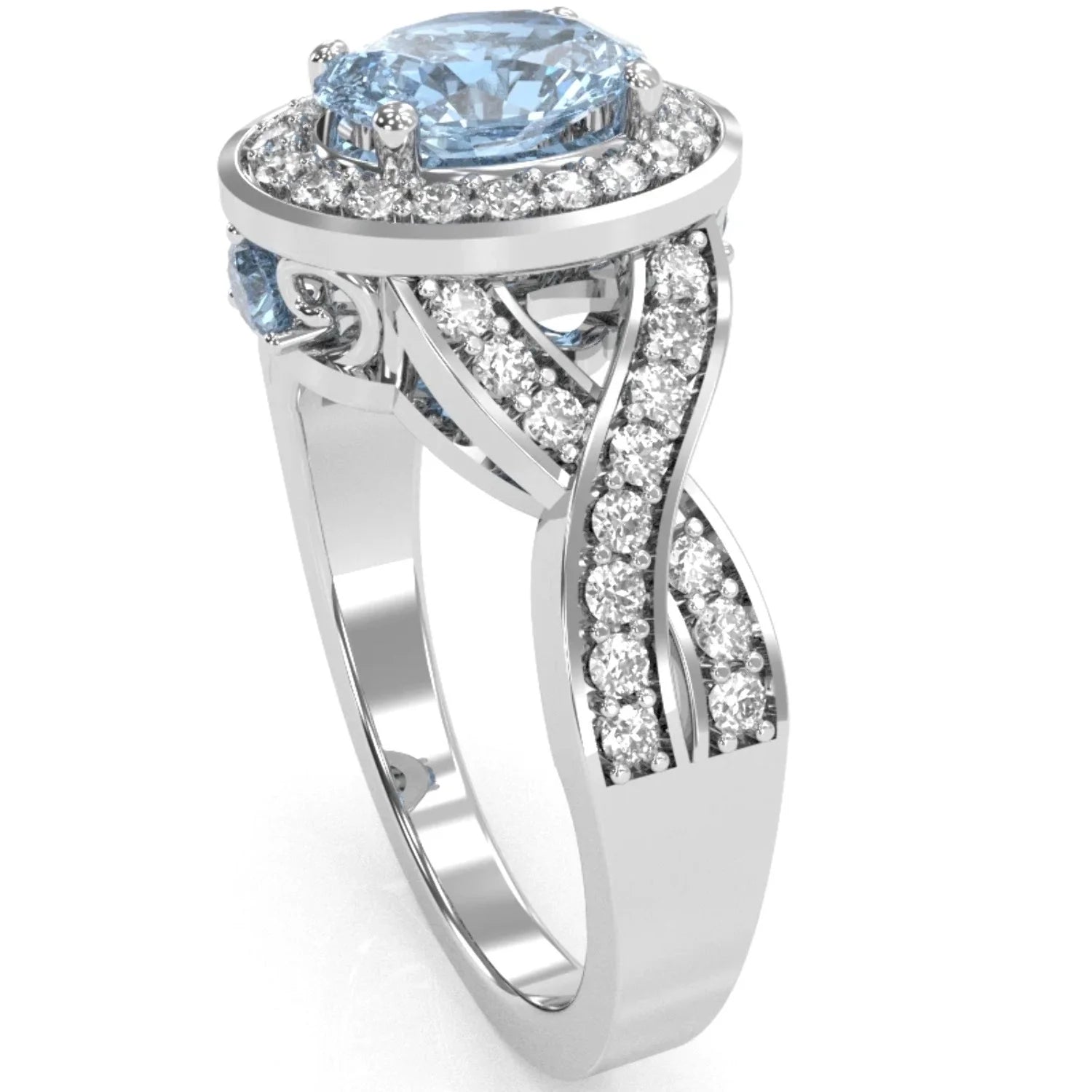 14k White Gold Aquamarine Diamond Engagement Ring W1734