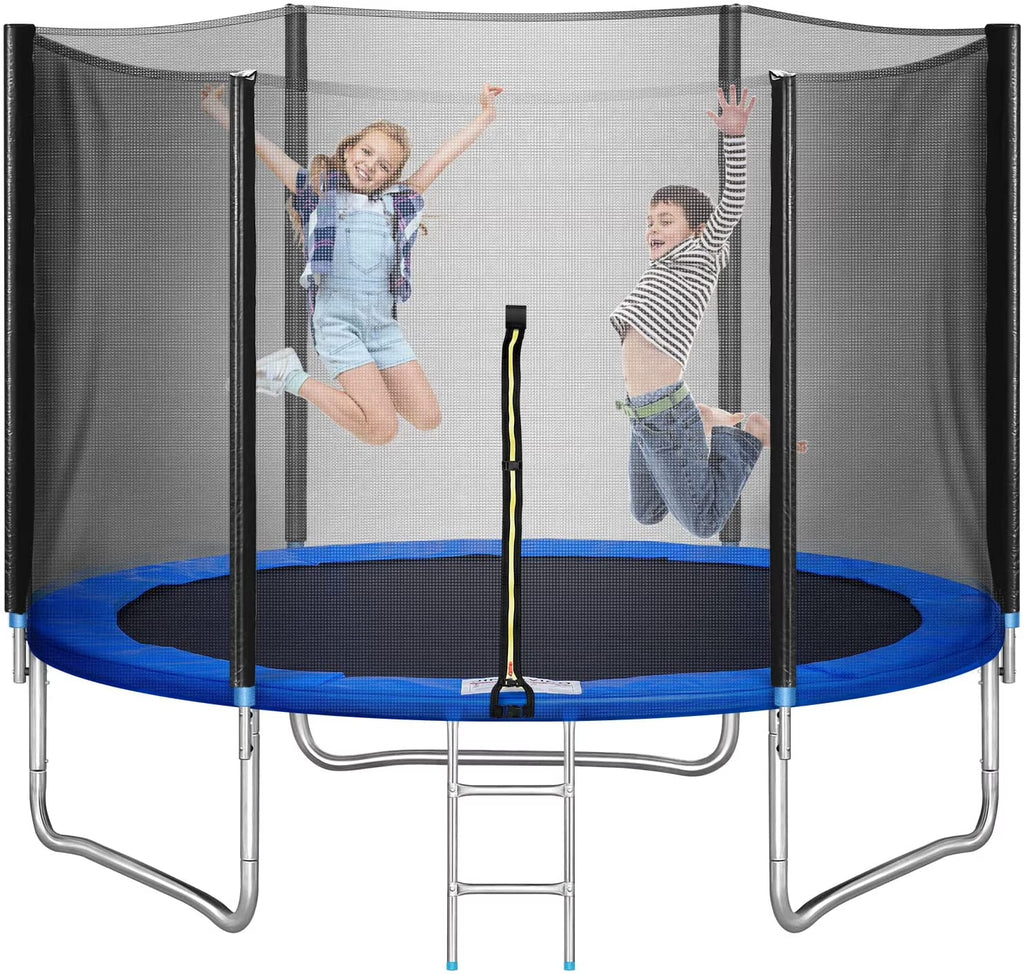 10 ft Trampoline with Enclosure and Wind Stakes, Blue W385