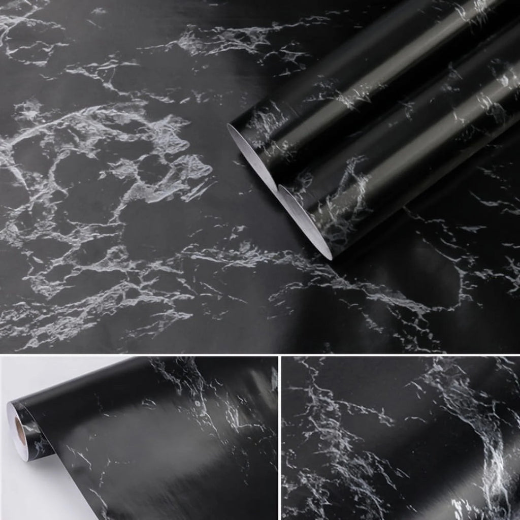 Black Silvery Marble Crack Pattern Waterproof Peel And Stick Wallpaper U2330